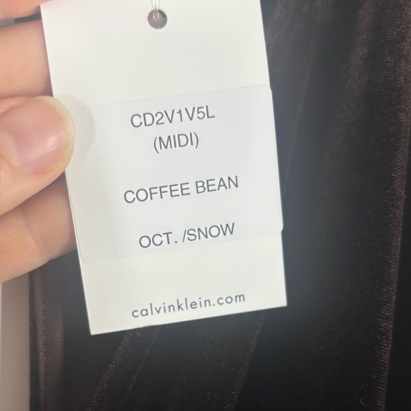 NWT Calvin Klein Velvet Puff Ballon Sleeve Midi V Neck Dress Coffee Brown 6 - Picture 4 of 7